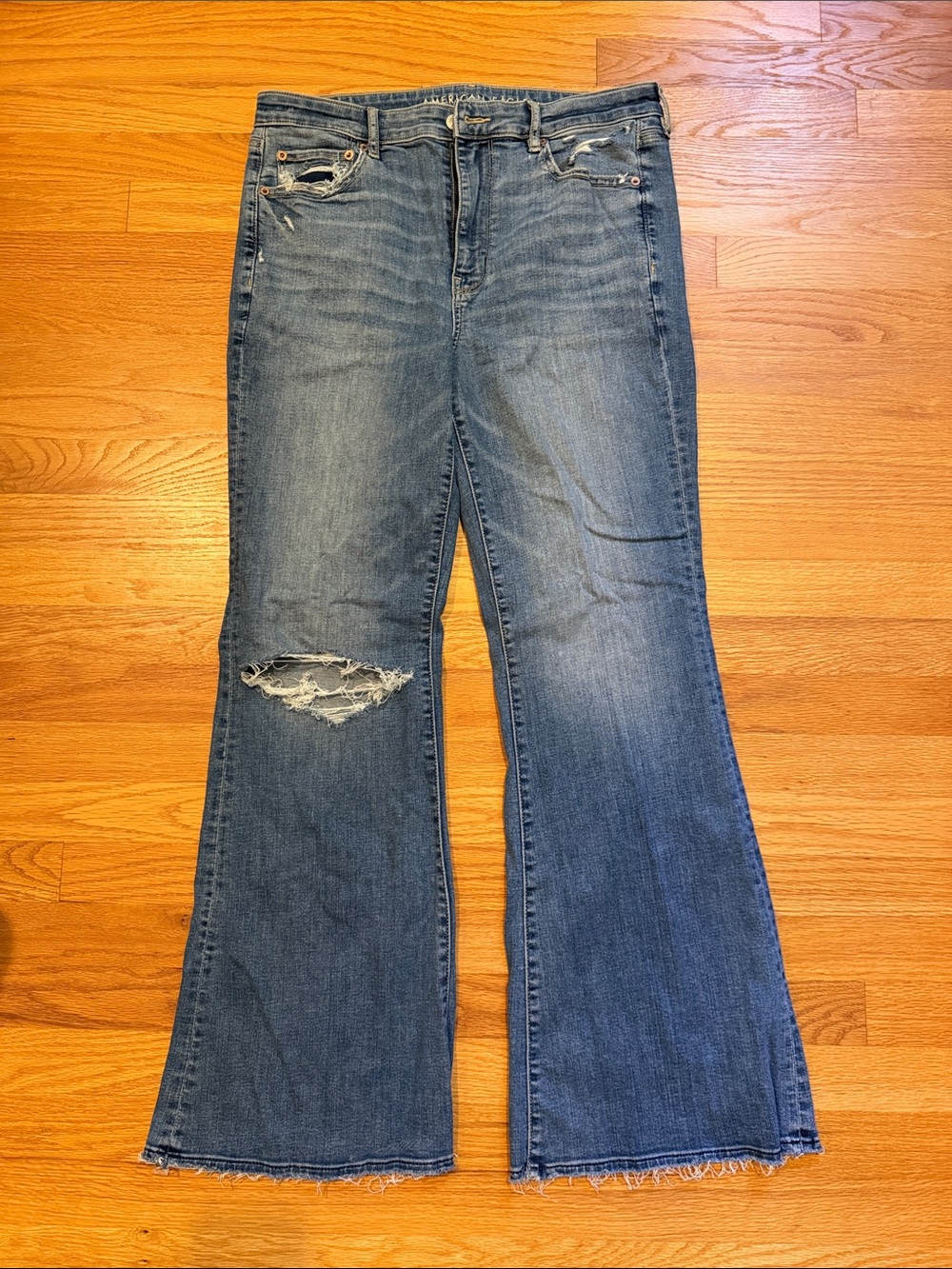 American Eagle Outfitters Medium Blue Distressed Flare Jeans - Women's